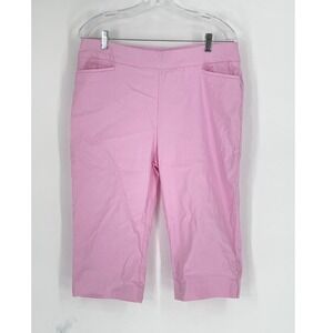 Chicos Pink Pull On Capri Pants Size 2 US 12 Cropped Button Hem Pockets